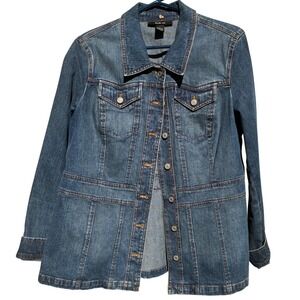 Style & Co Denim Jacket Womens Sz L Stretch Cotton Button Front Longline Jacket